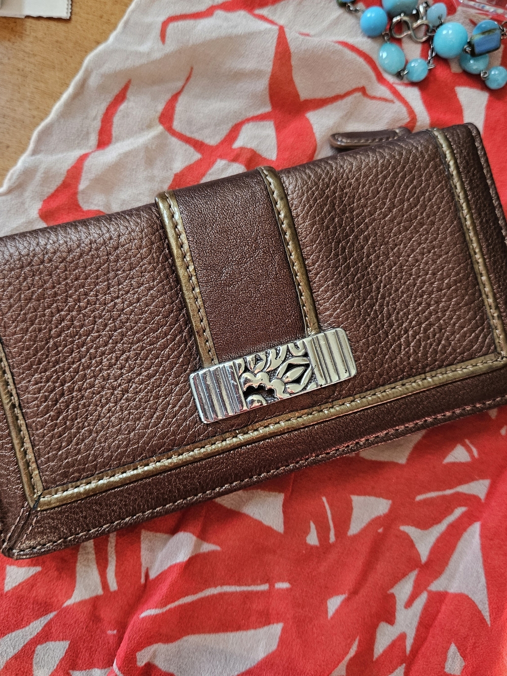 Brighton Organizer Women's Pebbled Leather Wallet with Silver Accent